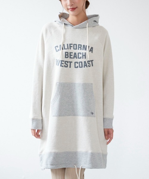Ocean Pacific（オーシャンパシフィック）の「【OP / オーピー】レディースパーカーワンピース/裏毛カレッジロゴドローコード付きスウェットワンピ（ワンピース・レディース・ベージュ/杢グレー/ネイビー・LARGE/MEDIUM）」の8枚目の写真