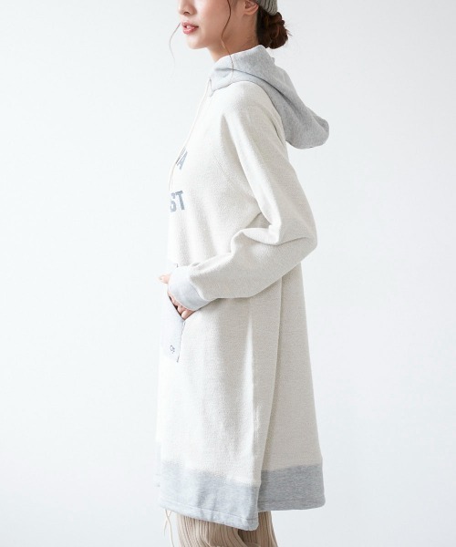 Ocean Pacific（オーシャンパシフィック）の「【OP / オーピー】レディースパーカーワンピース/裏毛カレッジロゴドローコード付きスウェットワンピ（ワンピース・レディース・ベージュ/杢グレー/ネイビー・LARGE/MEDIUM）」の9枚目の写真