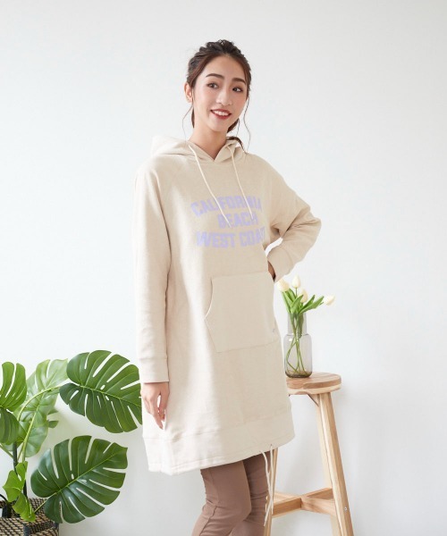 Ocean Pacific（オーシャンパシフィック）の「【OP / オーピー】レディースパーカーワンピース/裏毛カレッジロゴドローコード付きスウェットワンピ（ワンピース・レディース・ベージュ/杢グレー/ネイビー・LARGE/MEDIUM）」の16枚目の写真