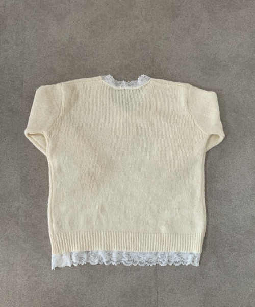 Mejoul（メジュール）の「【25年秋冬新作】レースリボンルーズシルエットＶネックプルオーバーニット　異素材ドッキング（ニット/セーター・レディース・グレー/アイボリー/ブラック/ピンク/ネイビー/レッド・F）」の20枚目の写真
