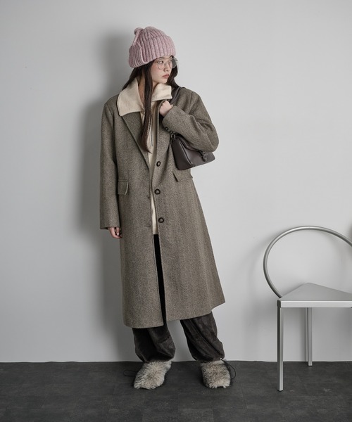 セール】ヘリンボーンツイードチェスターコート（チェスターコート