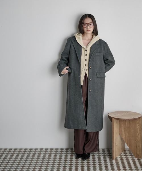 グレー ヘリンボーン ツイード チェスターコート THE Yon コート チェスターコート ヘリンボーンツイードチェスター