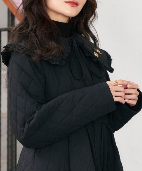 RUIRUE BOUTIQUE(ルイルエブティック)の「襟付き フレア 中綿 キルティングコート | アウター / コート / ロングコート / ノーカラーコート / エコダウン / ビッグカラーコート(その他アウター・レディース・ブラック/ネイビー・L/M)」の6枚目の写真