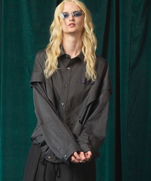 MAISON SPECIAL(メゾンスペシャル)の「《UNISEX》Prime-Over Curved Curve switching Regular Collar Shirt Blouson/プライムオーバーカーブ切り替えシャツブルゾン【MAISON SPECIAL/メゾンスペシャル】(シャツ/ブラウス・メンズ・パープル/グレイッシュベージュ/ブラック/チャコールグレー・1/0/2)」の3枚目の写真