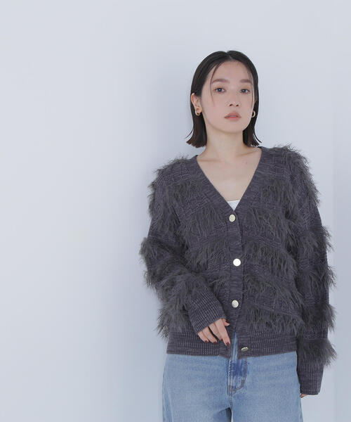 NATURAL BEAUTY BASIC(ナチュラルビューティーベーシック)の「◇フリンジボーダーカーディガン(カーディガン/ボレロ・レディース・オフホワイト/チャコールグレー・FREE)」の22枚目の写真