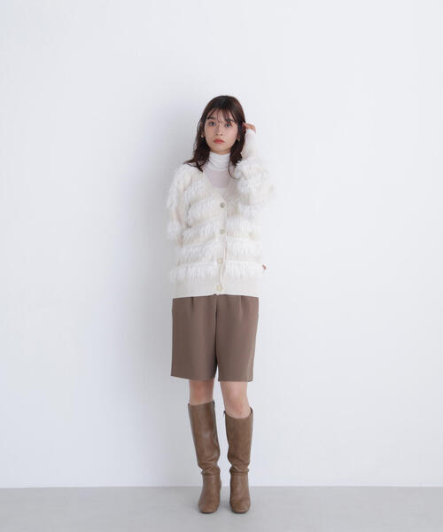 NATURAL BEAUTY BASIC(ナチュラルビューティーベーシック)の「◇フリンジボーダーカーディガン(カーディガン/ボレロ・レディース・オフホワイト/チャコールグレー・FREE)」の4枚目の写真