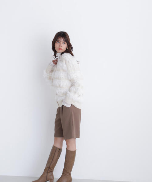 NATURAL BEAUTY BASIC(ナチュラルビューティーベーシック)の「◇フリンジボーダーカーディガン(カーディガン/ボレロ・レディース・オフホワイト/チャコールグレー・FREE)」の6枚目の写真