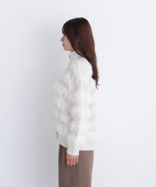 NATURAL BEAUTY BASIC(ナチュラルビューティーベーシック)の「◇フリンジボーダーカーディガン(カーディガン/ボレロ・レディース・オフホワイト/チャコールグレー・FREE)」の8枚目の写真