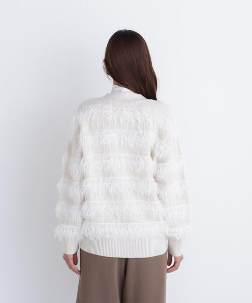 NATURAL BEAUTY BASIC(ナチュラルビューティーベーシック)の「◇フリンジボーダーカーディガン(カーディガン/ボレロ・レディース・オフホワイト/チャコールグレー・FREE)」の9枚目の写真