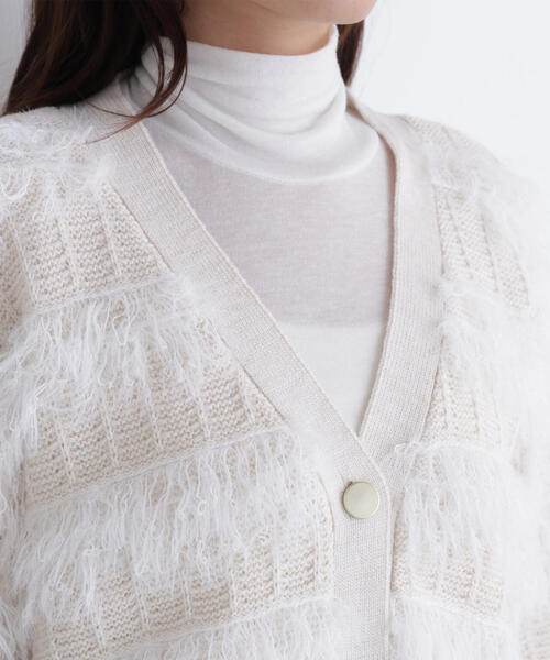 NATURAL BEAUTY BASIC(ナチュラルビューティーベーシック)の「◇フリンジボーダーカーディガン(カーディガン/ボレロ・レディース・オフホワイト/チャコールグレー・FREE)」の10枚目の写真