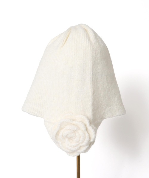 Three Four Time(スリーフォータイム)の「【Casselini】フラワーニット帽(ニットキャップ/ビーニー・レディース・ブラック/アイボリー・FREE)」の5枚目の写真