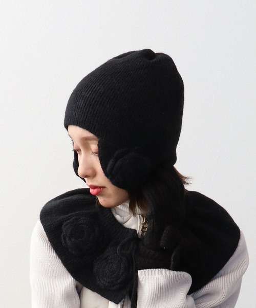 Three Four Time(スリーフォータイム)の「【Casselini】フラワーニット帽(ニットキャップ/ビーニー・レディース・ブラック/アイボリー・FREE)」の16枚目の写真