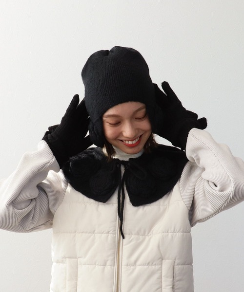 Three Four Time(スリーフォータイム)の「【Casselini】フラワーニット帽(ニットキャップ/ビーニー・レディース・ブラック/アイボリー・FREE)」の13枚目の写真