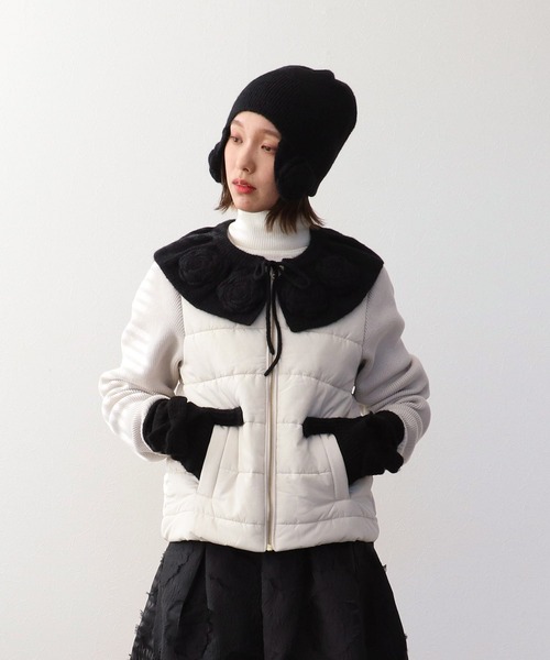 Three Four Time(スリーフォータイム)の「【Casselini】フラワーニット帽(ニットキャップ/ビーニー・レディース・ブラック/アイボリー・FREE)」の12枚目の写真