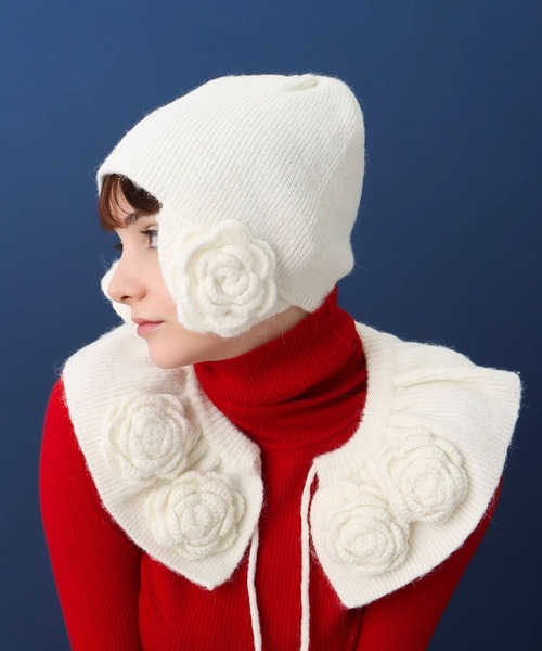 Three Four Time(スリーフォータイム)の「【Casselini】フラワーニット帽(ニットキャップ/ビーニー・レディース・ブラック/アイボリー・FREE)」の19枚目の写真