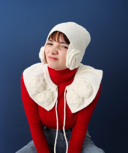 Three Four Time(スリーフォータイム)の「【Casselini】フラワーニット帽(ニットキャップ/ビーニー・レディース・ブラック/アイボリー・FREE)」の17枚目の写真