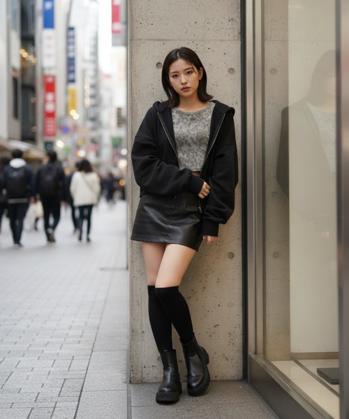 DURAS(デュラス)の「ロゴ刺繍クロップドTシャツ(Tシャツ/カットソー・レディース・レオパード/ピンク/ブラウン/ブラック・FREE)」の9枚目の写真