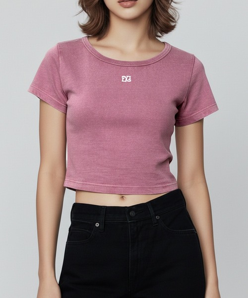 DURAS(デュラス)の「ロゴ刺繍クロップドTシャツ(Tシャツ/カットソー・レディース・レオパード/ピンク/ブラウン/ブラック・FREE)」の17枚目の写真