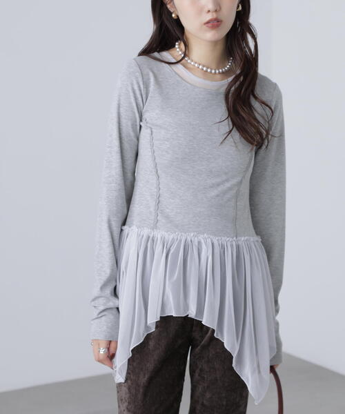 FREE'S MART（フリーズマート）の「◆イレヘムチュールドッキングカットソー（Tシャツ/カットソー・レディース・ホワイト/グレー・FREE）」の4枚目の写真