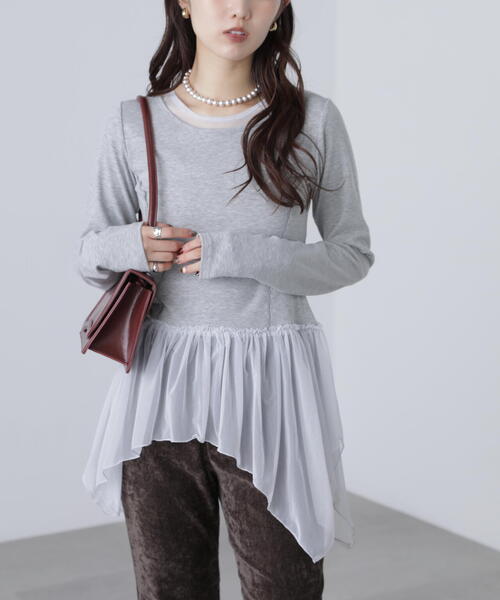 FREE'S MART（フリーズマート）の「◆イレヘムチュールドッキングカットソー（Tシャツ/カットソー・レディース・ホワイト/グレー・FREE）」の5枚目の写真