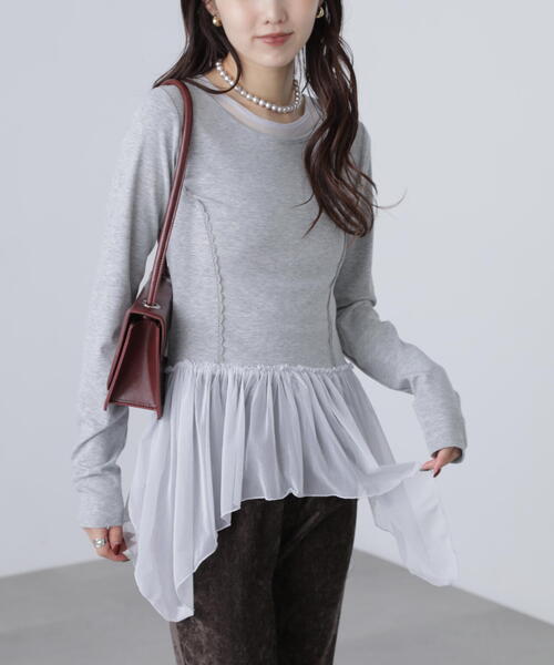 FREE'S MART（フリーズマート）の「◆イレヘムチュールドッキングカットソー（Tシャツ/カットソー・レディース・ホワイト/グレー・FREE）」の6枚目の写真