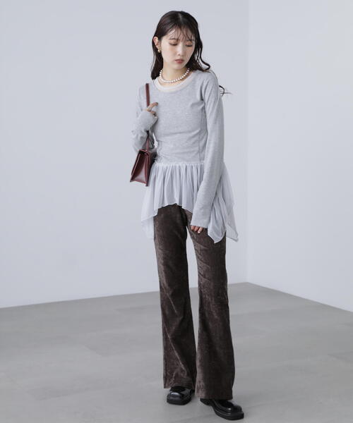 FREE'S MART（フリーズマート）の「◆イレヘムチュールドッキングカットソー（Tシャツ/カットソー・レディース・ホワイト/グレー・FREE）」の7枚目の写真