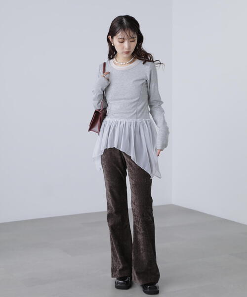 FREE'S MART（フリーズマート）の「◆イレヘムチュールドッキングカットソー（Tシャツ/カットソー・レディース・ホワイト/グレー・FREE）」の8枚目の写真