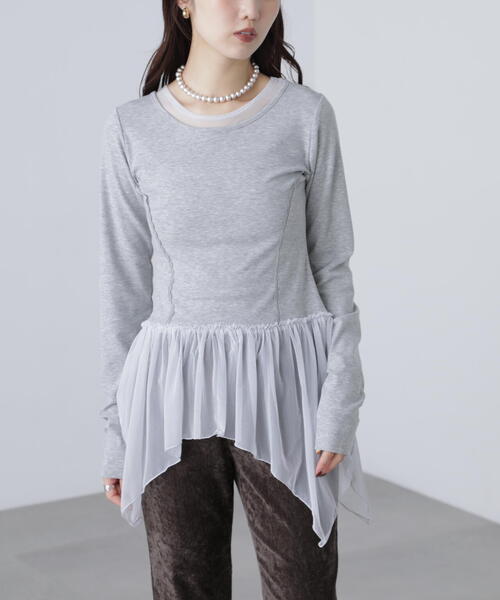 FREE'S MART（フリーズマート）の「◆イレヘムチュールドッキングカットソー（Tシャツ/カットソー・レディース・ホワイト/グレー・FREE）」の10枚目の写真