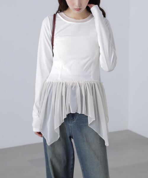 FREE'S MART（フリーズマート）の「◆イレヘムチュールドッキングカットソー（Tシャツ/カットソー・レディース・ホワイト/グレー・FREE）」の21枚目の写真