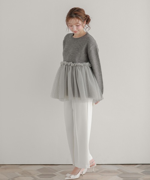 Fit more（フィットモア）の「ドットチュールドッキングペプラムニット（ニット/セーター・レディース・ブラック/グレー/ホワイト・FREE）」の9枚目の写真