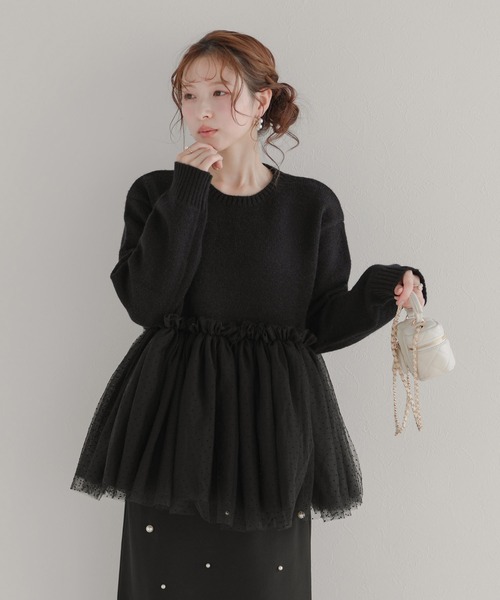 Fit more（フィットモア）の「ドットチュールドッキングペプラムニット（ニット/セーター・レディース・ブラック/グレー/ホワイト・FREE）」の12枚目の写真