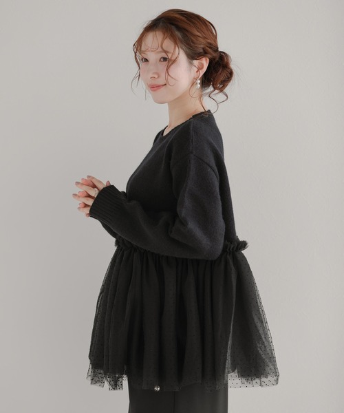 ✨新品タグ付き✨フィットモア　ドットチュールドッキングペプラムニット セール】ドットチュールドッキングペプラムニット（ニット/セーター