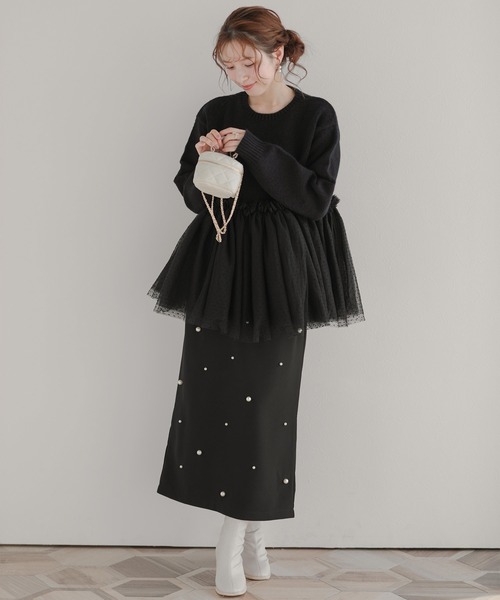 fitmore♡ ドットチュールドッキングペプラムニット ドットチュールドッキングペプラムニット（ニット/セーター）｜Fit