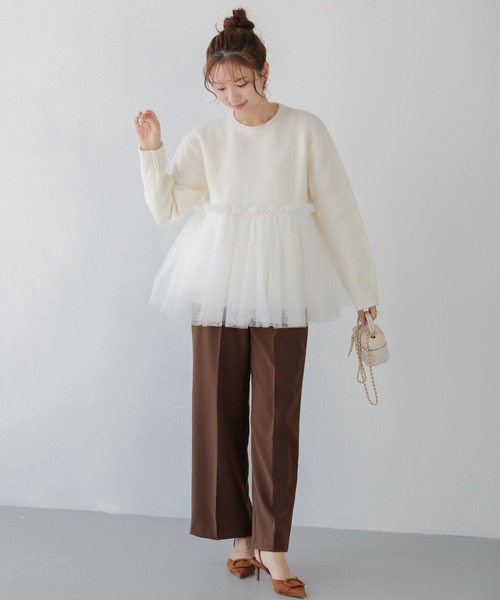 Fit more（フィットモア）の「ドットチュールドッキングペプラムニット（ニット/セーター・レディース・ブラック/グレー/ホワイト・FREE）」の7枚目の写真