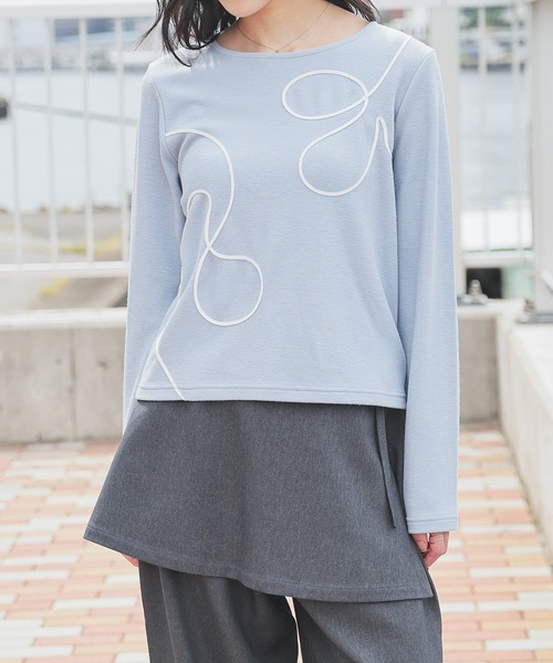 Honeys(ハニーズ)の「コード刺繍トップス(Tシャツ/カットソー・レディース・サックスブルー/アイボリー/グレー/ピンク/ブラック・LL/M/L)」の7枚目の写真