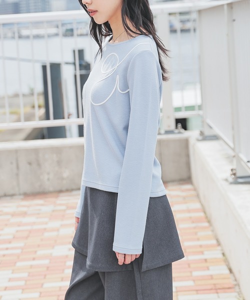 Honeys(ハニーズ)の「コード刺繍トップス(Tシャツ/カットソー・レディース・サックスブルー/アイボリー/グレー/ピンク/ブラック・LL/M/L)」の8枚目の写真