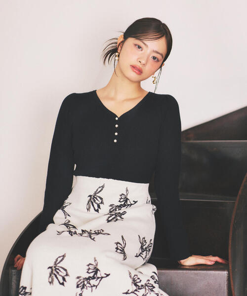 PROPORTION BODY DRESSING（プロポーションボディドレッシング）の「花柄ジャガードニットワンピース / 1215240108（ワンピース・レディース・ボルドー/ブルー/ブラック・MEDIUM/P/S）」の5枚目の写真