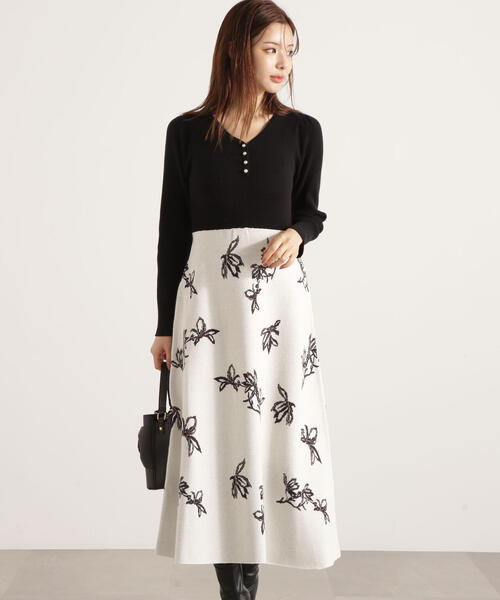 PROPORTION BODY DRESSING（プロポーションボディドレッシング）の「花柄ジャガードニットワンピース / 1215240108（ワンピース・レディース・ボルドー/ブルー/ブラック・MEDIUM/P/S）」の6枚目の写真