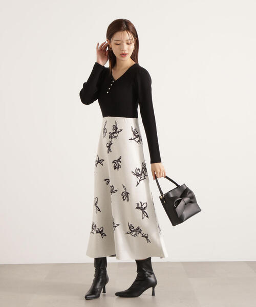 PROPORTION BODY DRESSING（プロポーションボディドレッシング）の「花柄ジャガードニットワンピース / 1215240108（ワンピース・レディース・ボルドー/ブルー/ブラック・MEDIUM/P/S）」の7枚目の写真