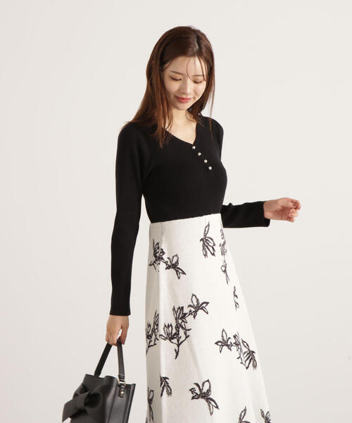 PROPORTION BODY DRESSING（プロポーションボディドレッシング）の「花柄ジャガードニットワンピース / 1215240108（ワンピース・レディース・ボルドー/ブルー/ブラック・MEDIUM/P/S）」の8枚目の写真