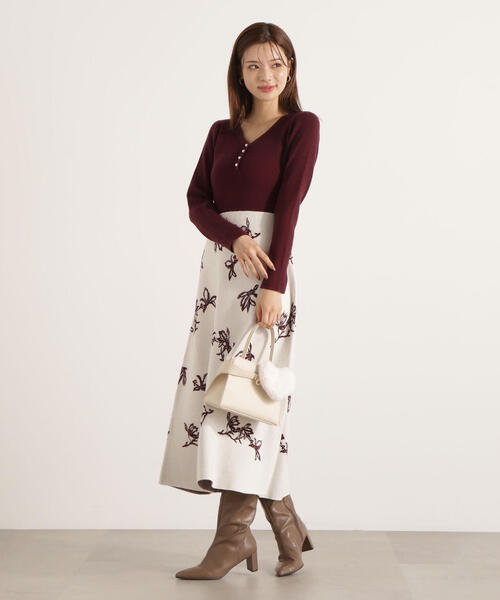 PROPORTION BODY DRESSING（プロポーションボディドレッシング）の「花柄ジャガードニットワンピース / 1215240108（ワンピース・レディース・ボルドー/ブルー/ブラック・MEDIUM/P/S）」の22枚目の写真