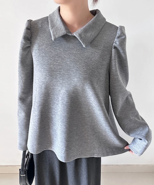 ONEP STAR（ワンピスター）の「ワイドカラーパフショルダートップス（シャツ/ブラウス・レディース・ブラック/オフホワイト/グレー・FREE）」の4枚目の写真