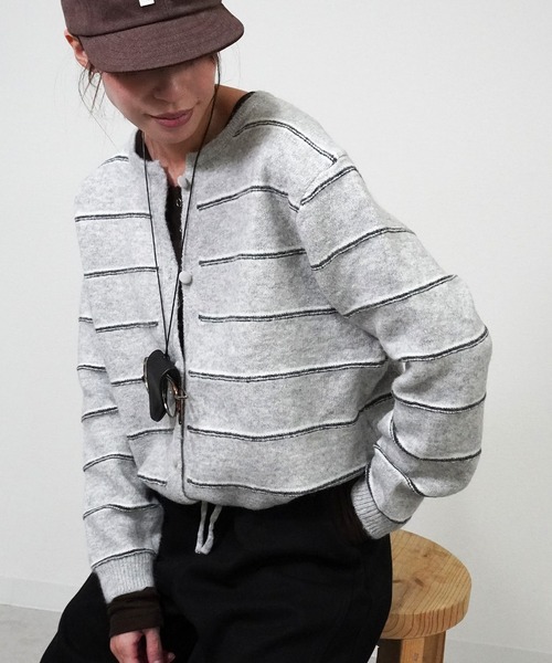 gossara（ゴサラ）の「ドロストボーダーCD（カーディガン/ボレロ・レディース・アイボリー/グレー/ネイビー・FREE）」の3枚目の写真