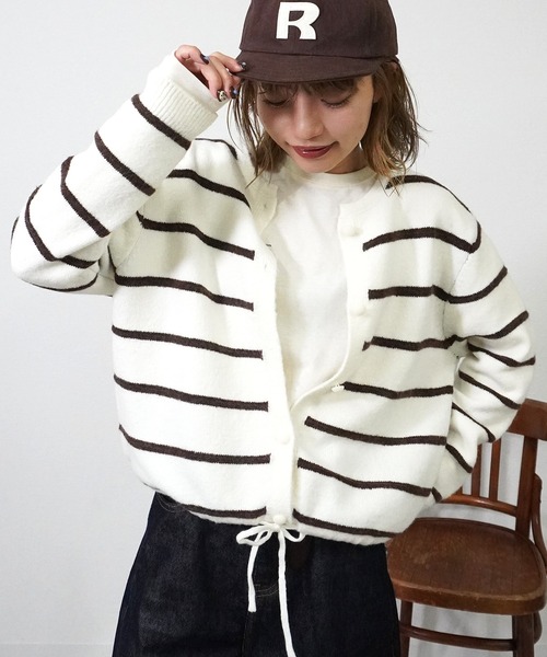 gossara（ゴサラ）の「ドロストボーダーCD（カーディガン/ボレロ・レディース・アイボリー/グレー/ネイビー・FREE）」の2枚目の写真