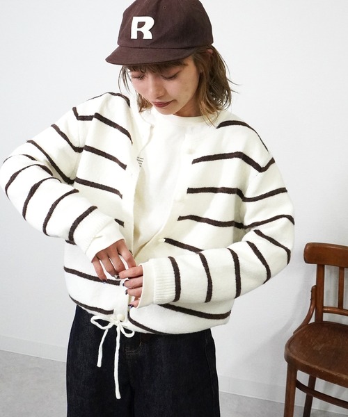 gossara（ゴサラ）の「ドロストボーダーCD（カーディガン/ボレロ・レディース・アイボリー/グレー/ネイビー・FREE）」の4枚目の写真