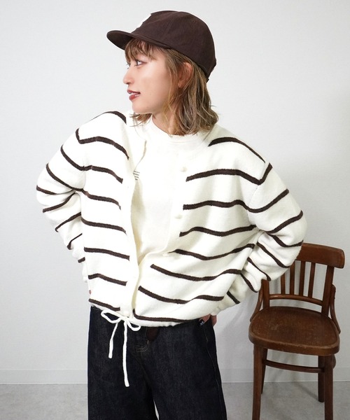 gossara（ゴサラ）の「ドロストボーダーCD（カーディガン/ボレロ・レディース・アイボリー/グレー/ネイビー・FREE）」の5枚目の写真