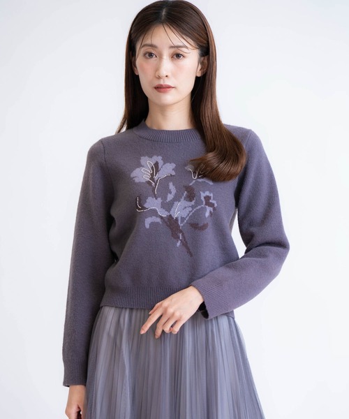 NOELA(ノエラ)の「ビーズジャガードニット(ニット/セーター・レディース・チャコールグレー/オフホワイト・フリー)」の1枚目の写真