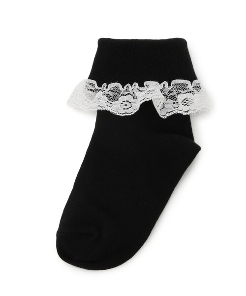 SHOO・LA・RUE（シューラルー）の「【セレモニー】折り返しレースクルー丈ソックス（ソックス/靴下・キッズ・アイボリー/ブラック・79/75）」の2枚目の写真