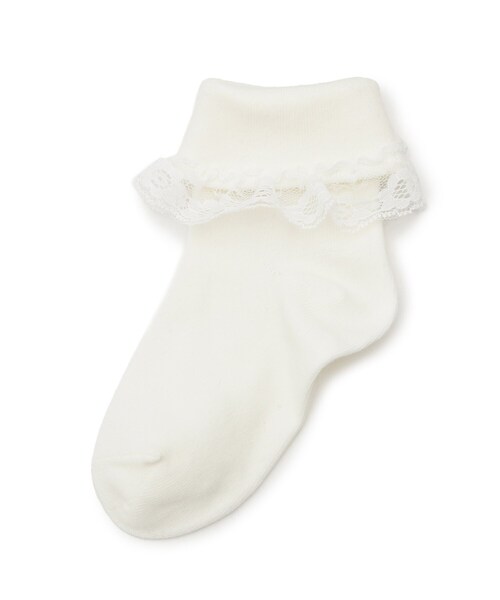 SHOO・LA・RUE（シューラルー）の「【セレモニー】折り返しレースクルー丈ソックス（ソックス/靴下・キッズ・アイボリー/ブラック・79/75）」の3枚目の写真
