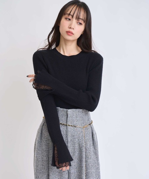 NOELA(ノエラ)の「レーススリーブリブニット(ニット/セーター・レディース・ブラック/オフホワイト/モカ・フリー)」の5枚目の写真